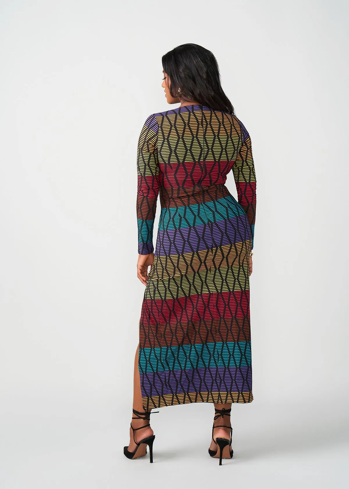 Chidima Women's African Print Stretch Tunic (Rainbow Diamond Stripes)