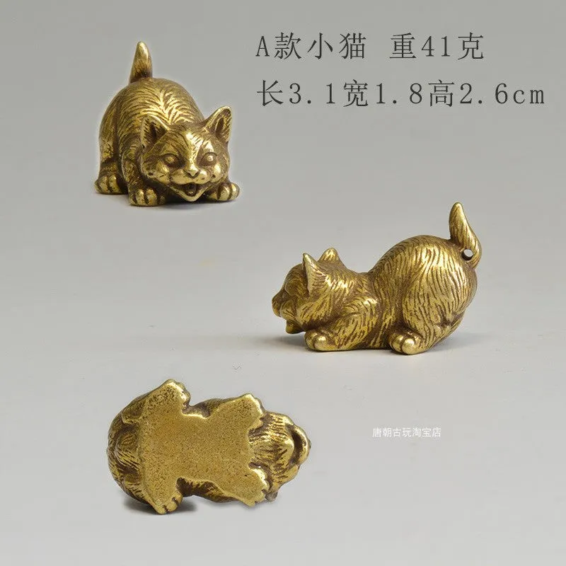 Chinese style brass small tea pet mini cat