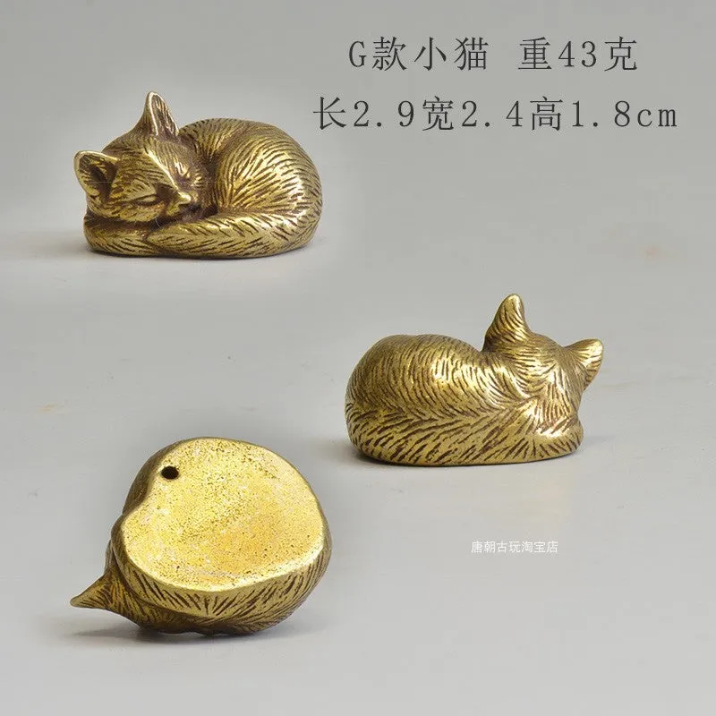 Chinese style brass small tea pet mini cat