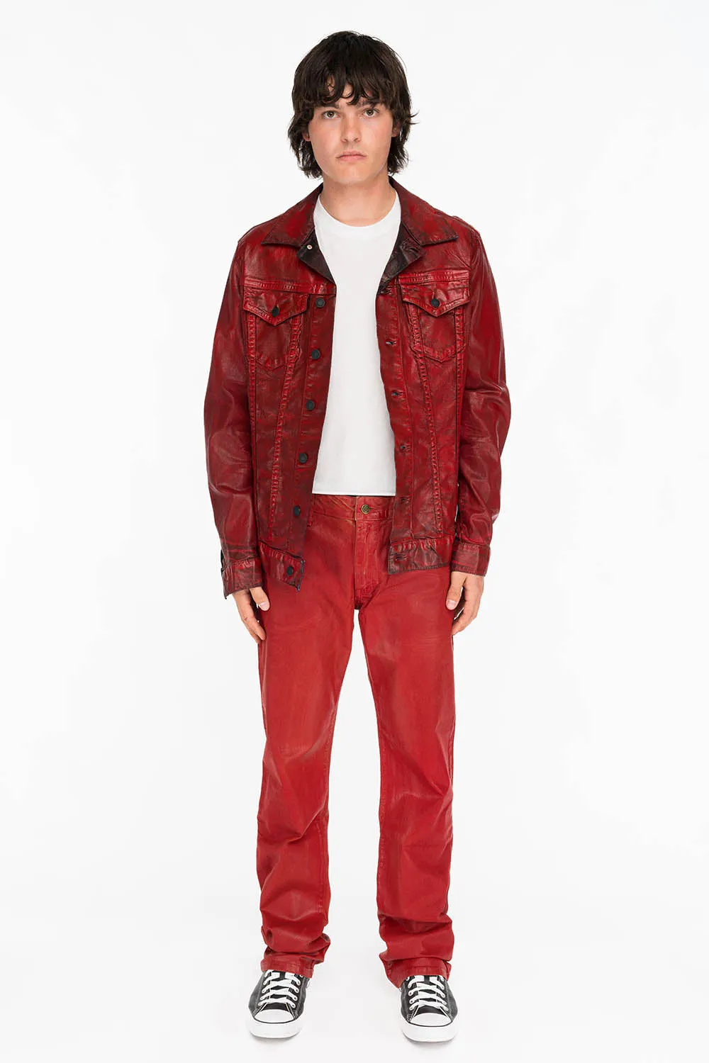 CLASSIC 5 POCKET STRAIGHT LEG JEANS IN CUIR DOUBLE RED