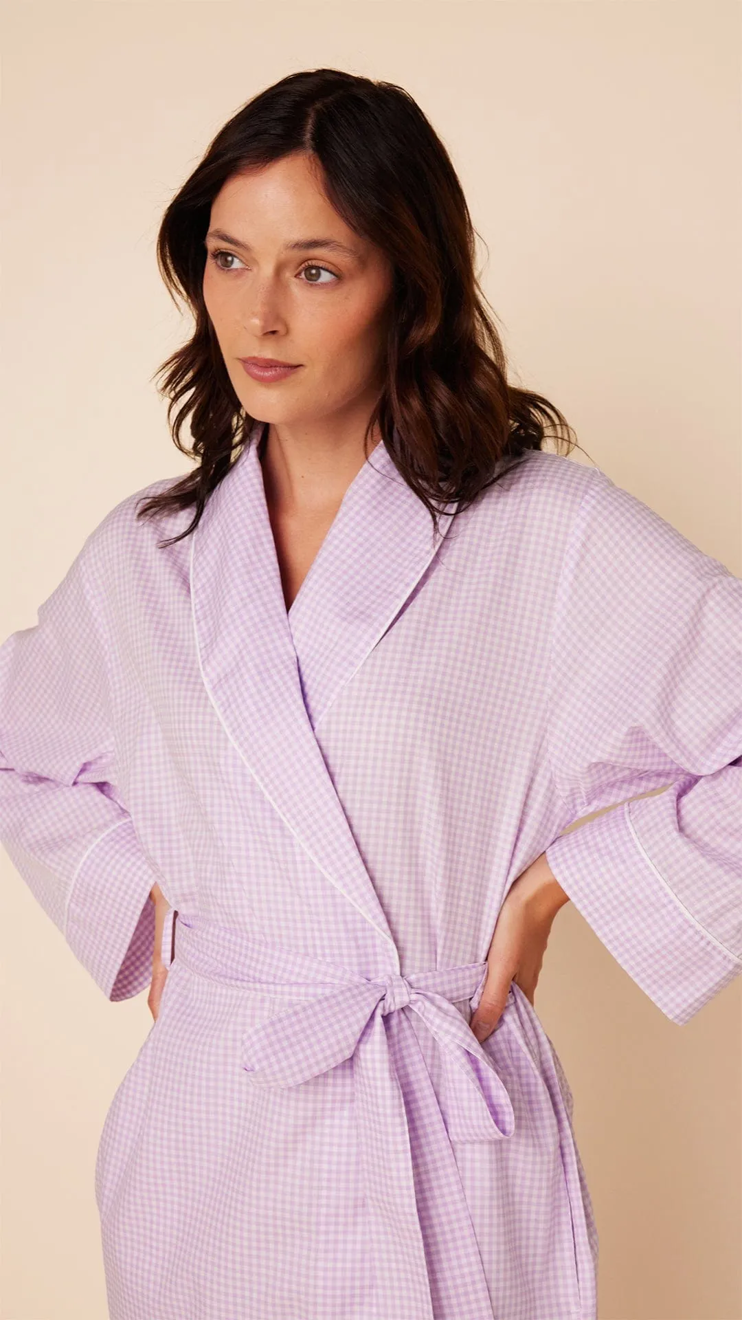 Classic Gingham Luxe Pima Shawl Robe - Lavender