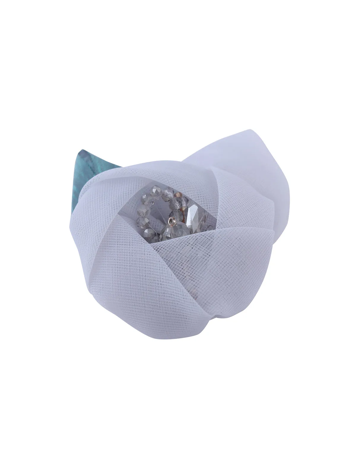 Classic Grey Net Fabric Flower with Beaded Stamens