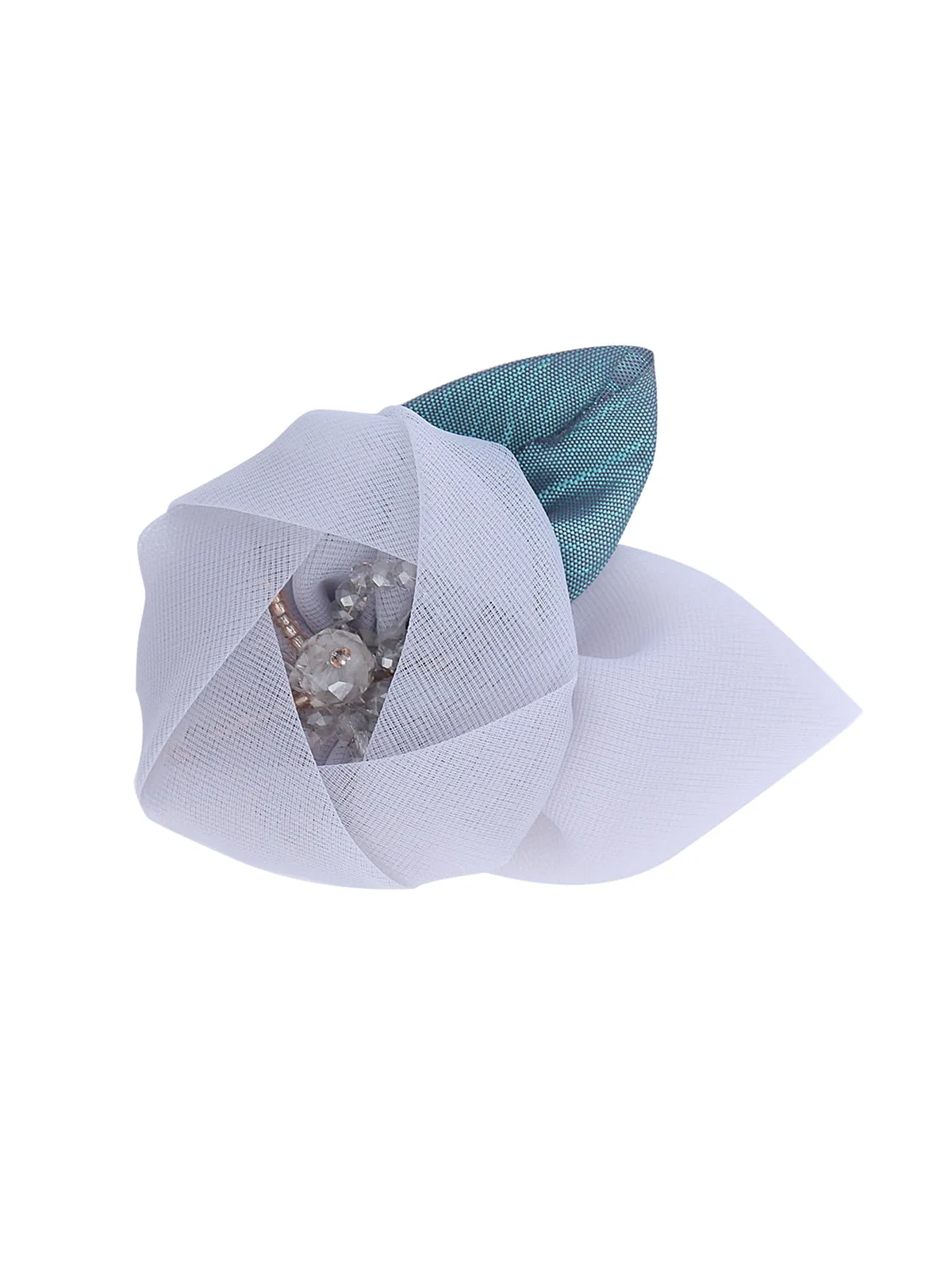 Classic Grey Net Fabric Flower with Beaded Stamens