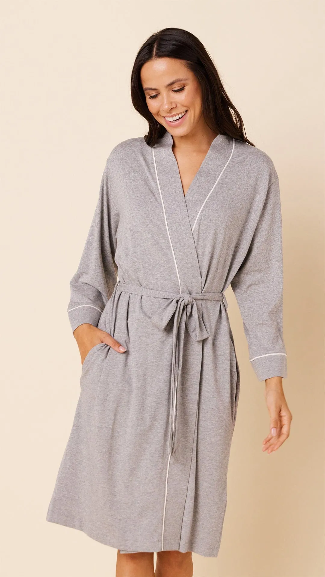 Classic Pima Knit Robe - Heather Grey