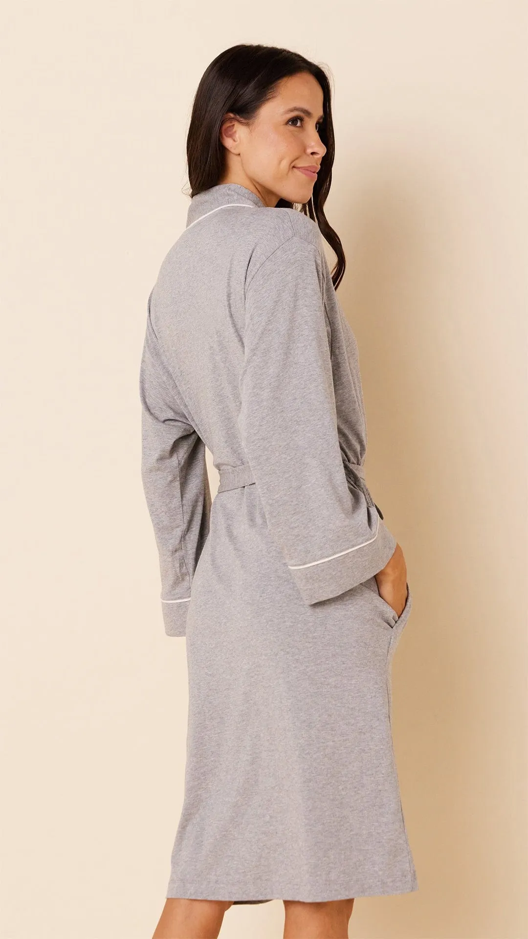 Classic Pima Knit Robe - Heather Grey