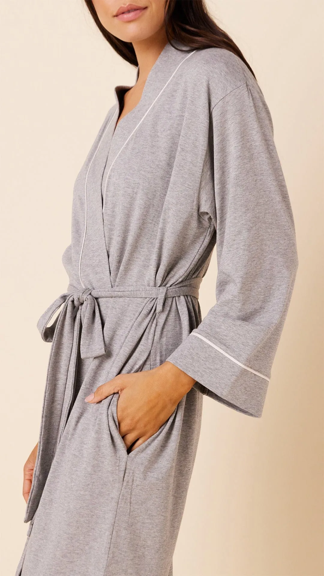 Classic Pima Knit Robe - Heather Grey