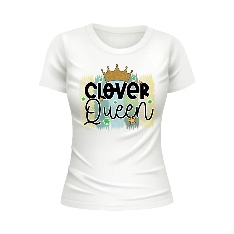 Clover Queen St. Patrick's Day Sublimation T-shirt Transfer Sheet For Irish Ireland DIY Shirt