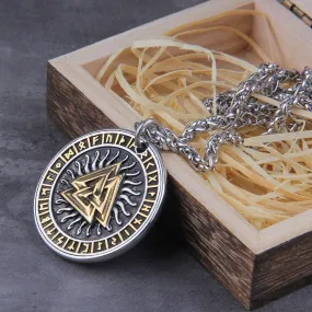 Collier Viking "Pendentif du Soleil Runic et Valknut"