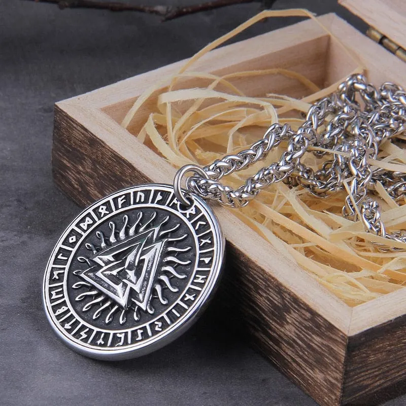 Collier Viking "Pendentif du Soleil Runic et Valknut"