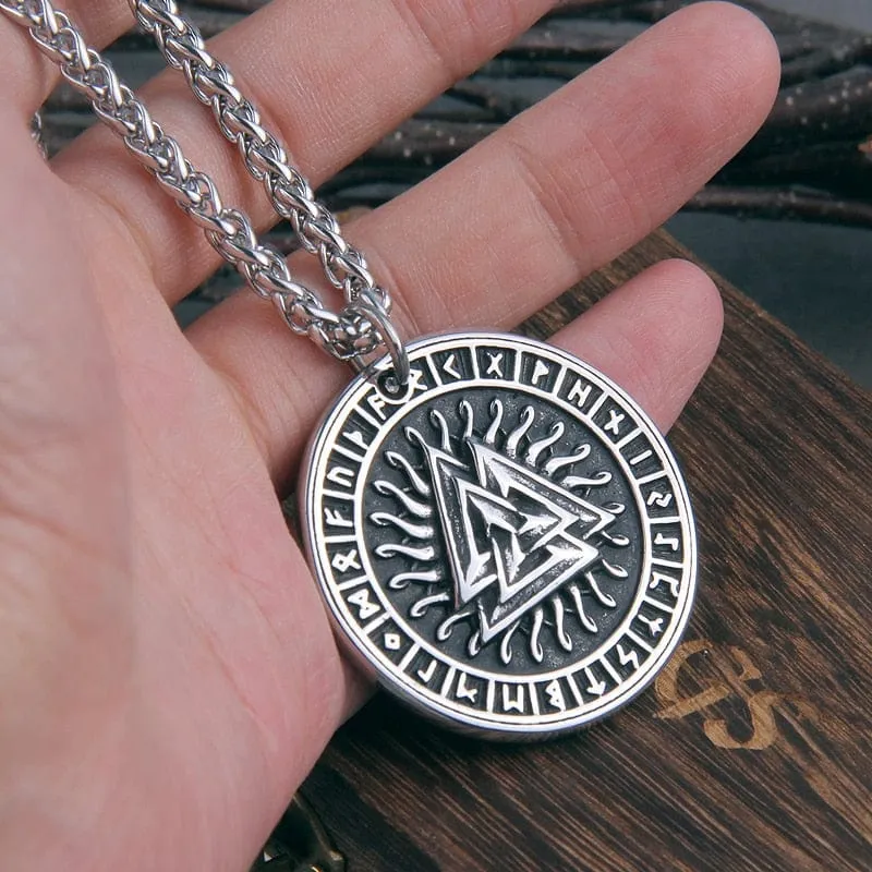 Collier Viking "Pendentif du Soleil Runic et Valknut"