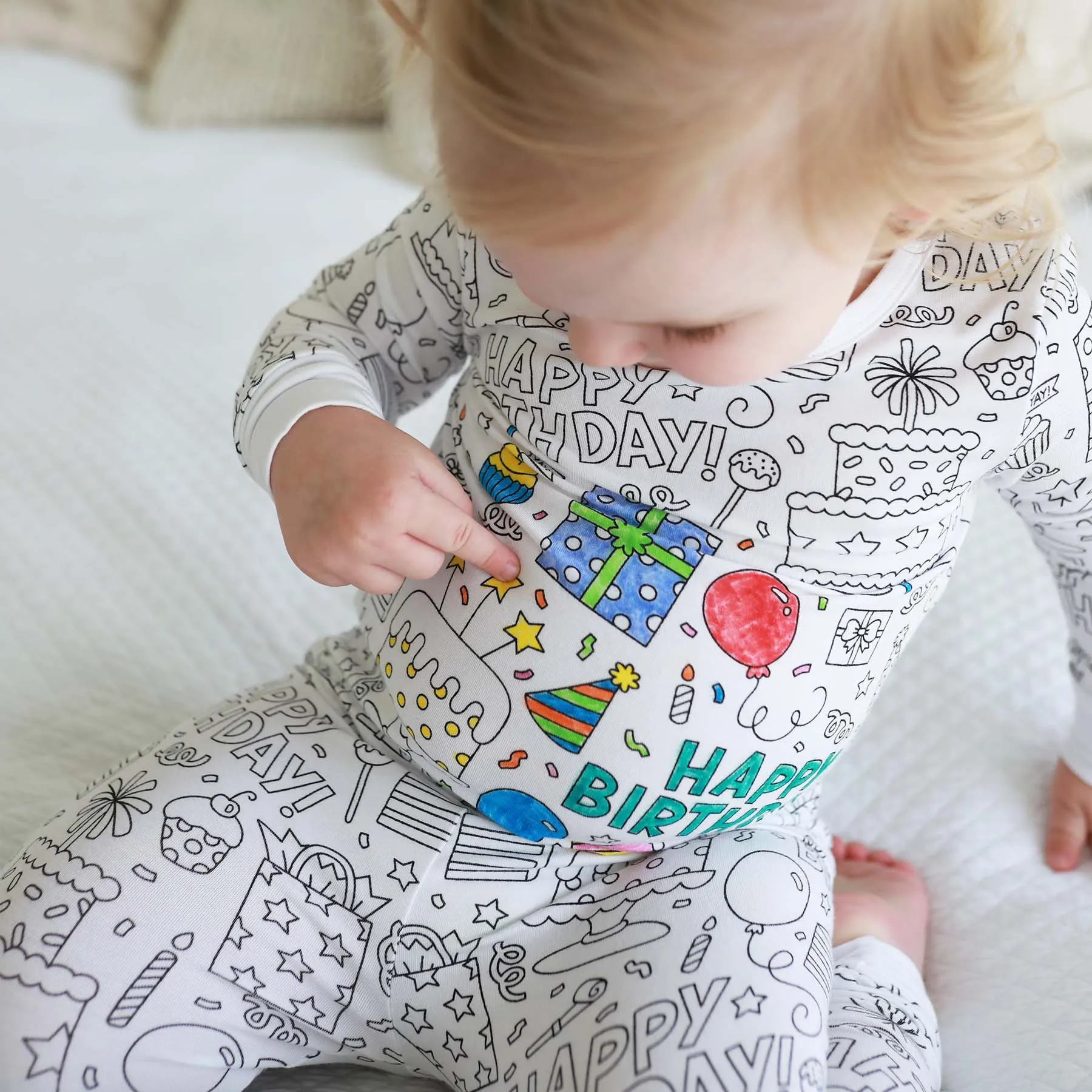 Colorable Two Piece Pajama Set | Birthday Celebration