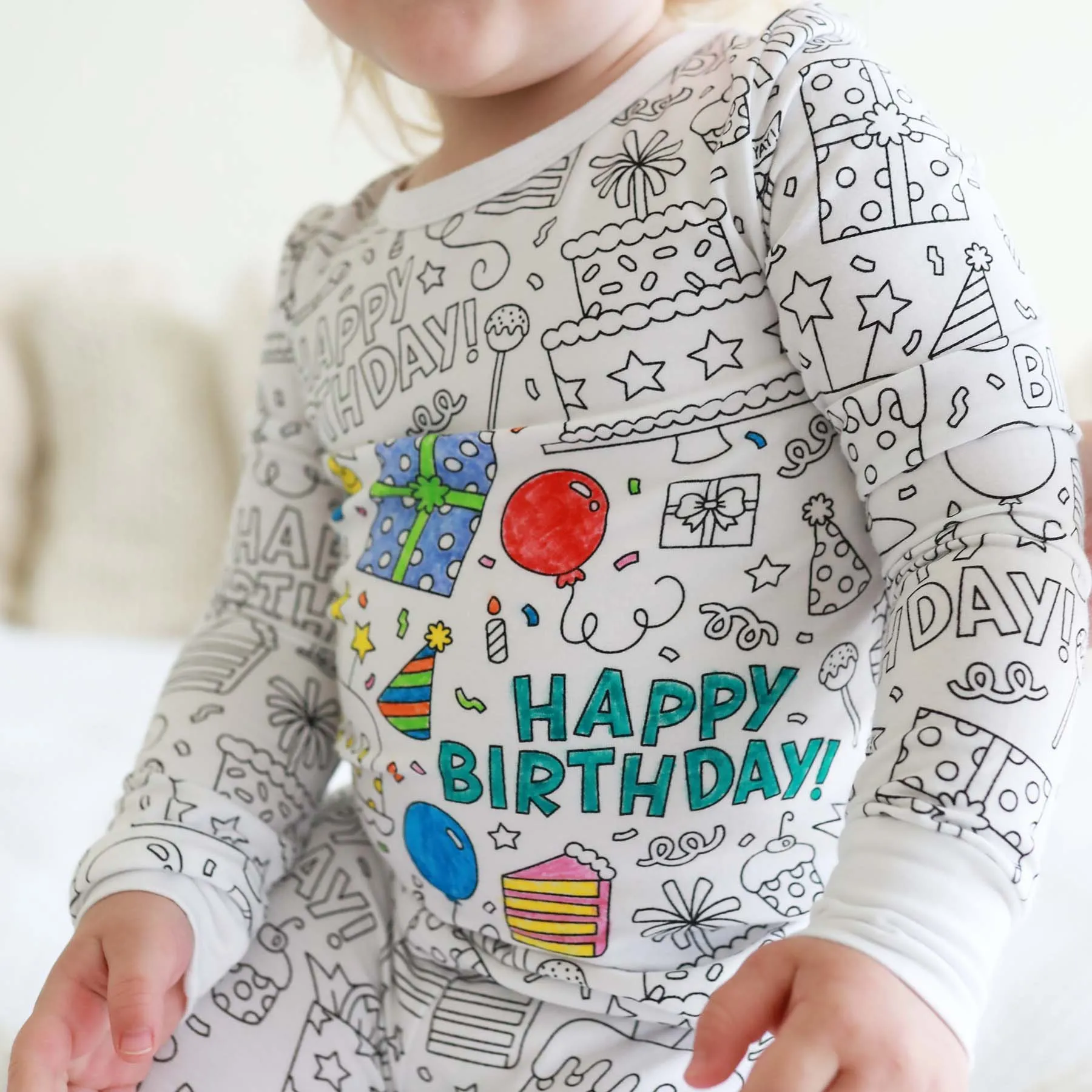 Colorable Two Piece Pajama Set | Birthday Celebration