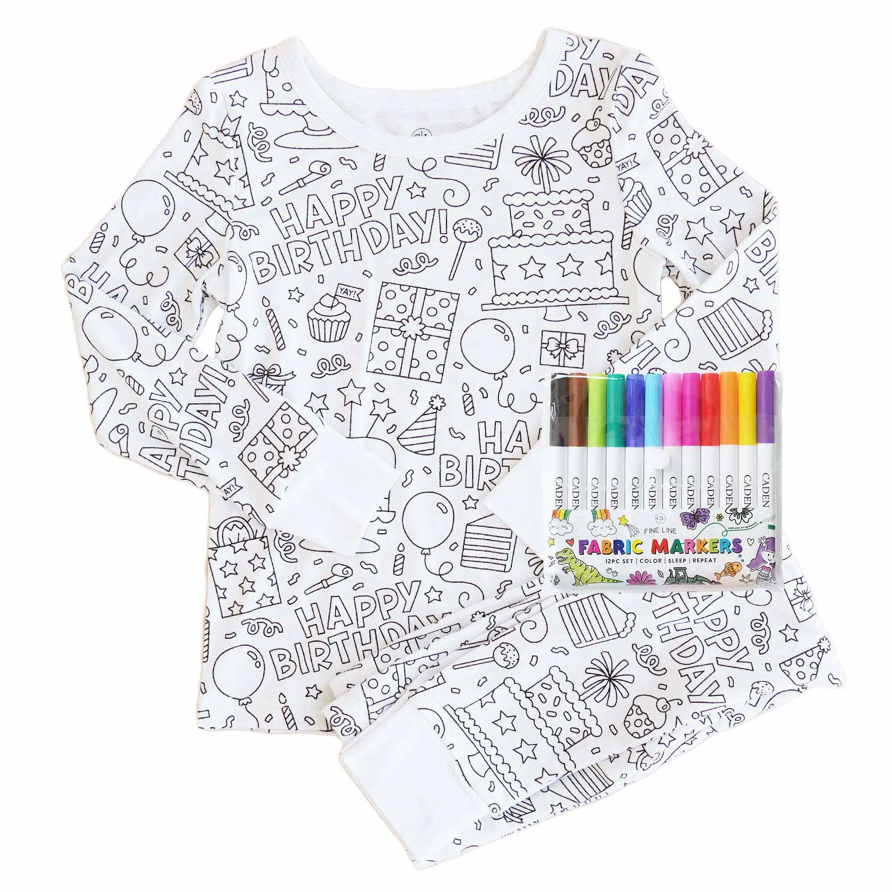 Colorable Two Piece Pajama Set | Birthday Celebration