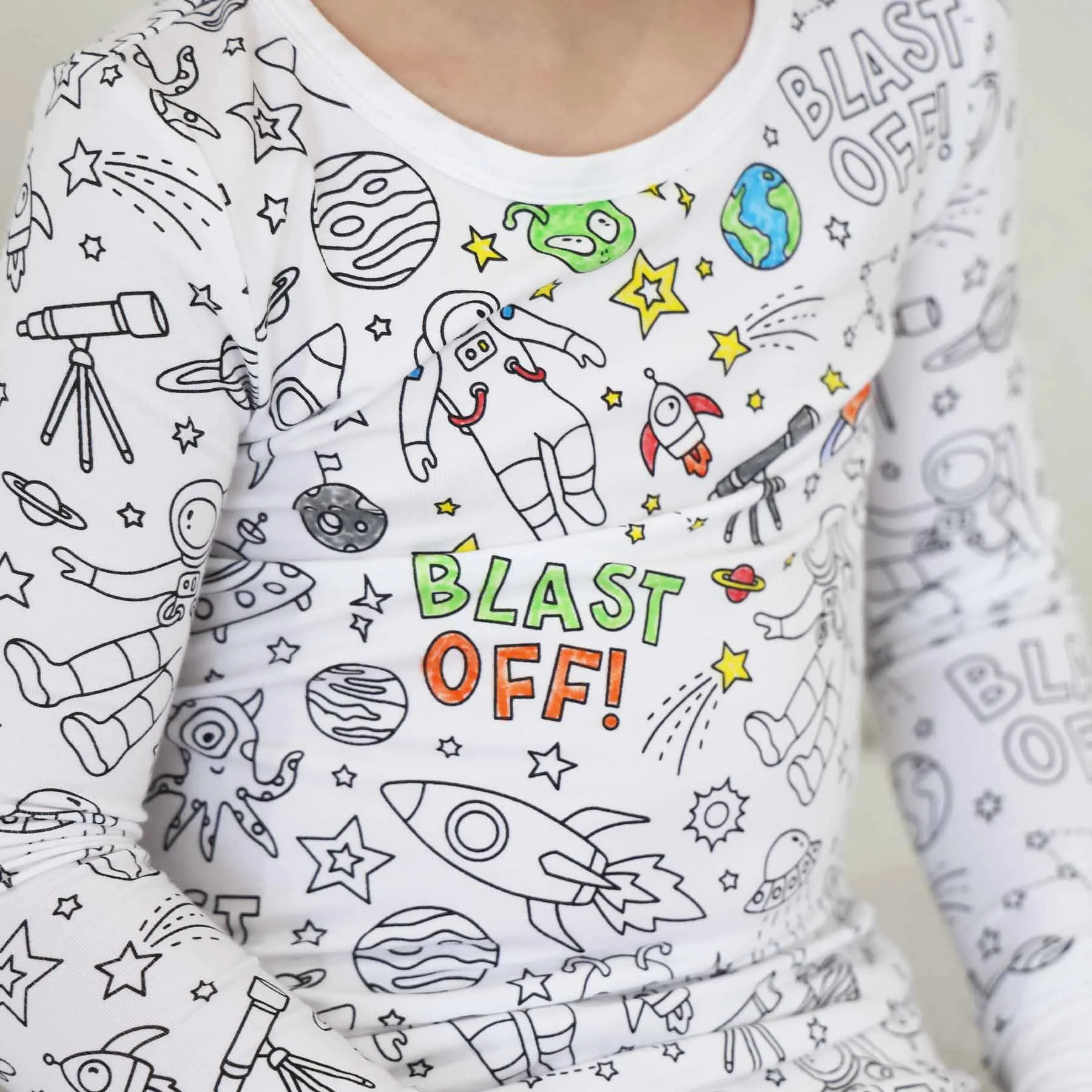 Colorable Two Piece Pajama Set | Blast Off