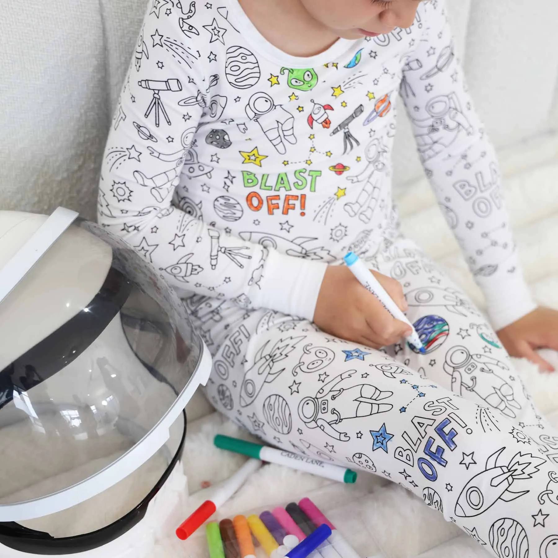 Colorable Two Piece Pajama Set | Blast Off