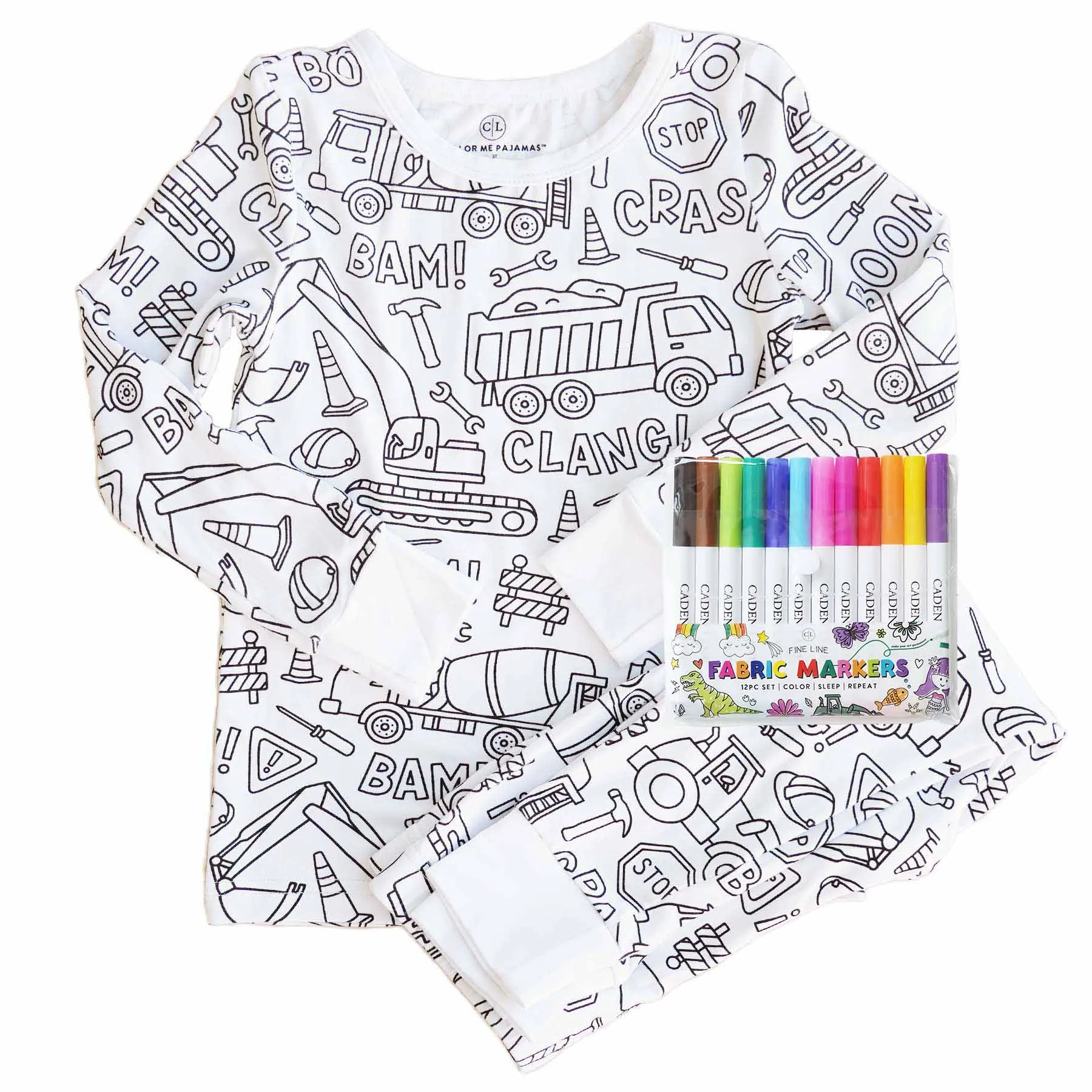 Colorable Two Piece Pajama Set | Construction Zone