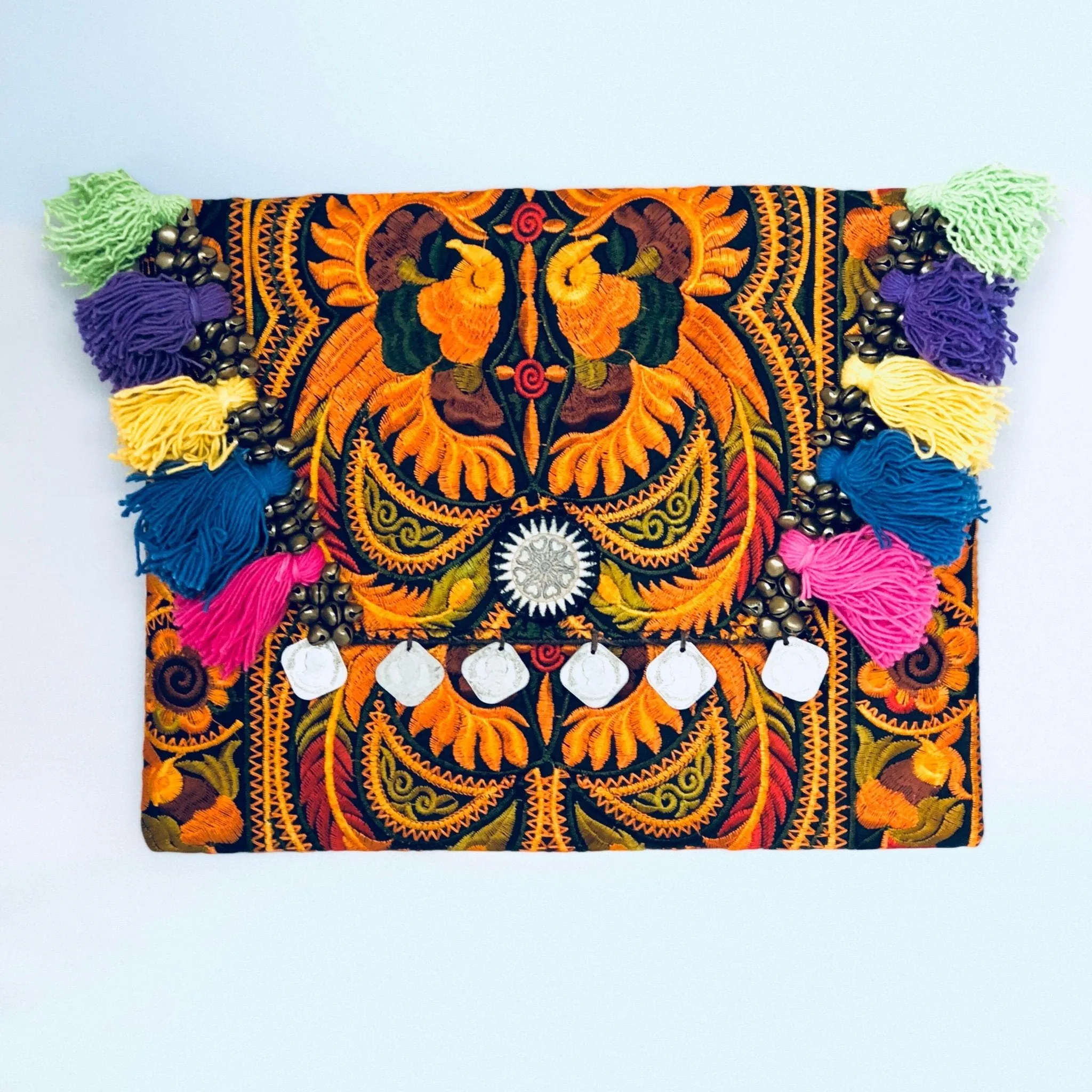 Colorful Embroidered Clutch - Tassel Clutch Bag - Bohemian Style