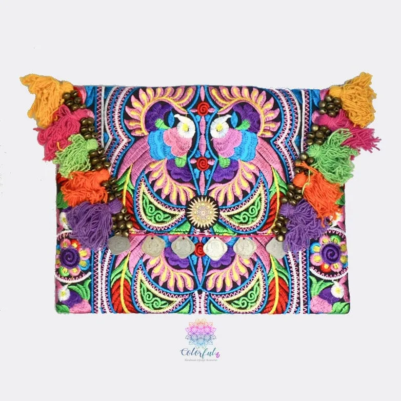 Colorful Embroidered Clutch - Tassel Clutch Bag - Bohemian Style