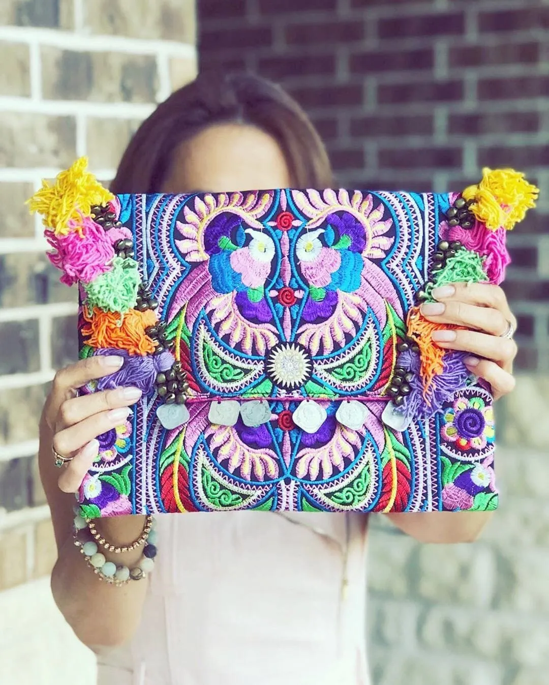 Colorful Embroidered Clutch - Tassel Clutch Bag - Bohemian Style