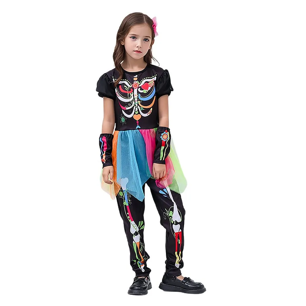 Colorful Skeleton Princess Kids Halloween Costume