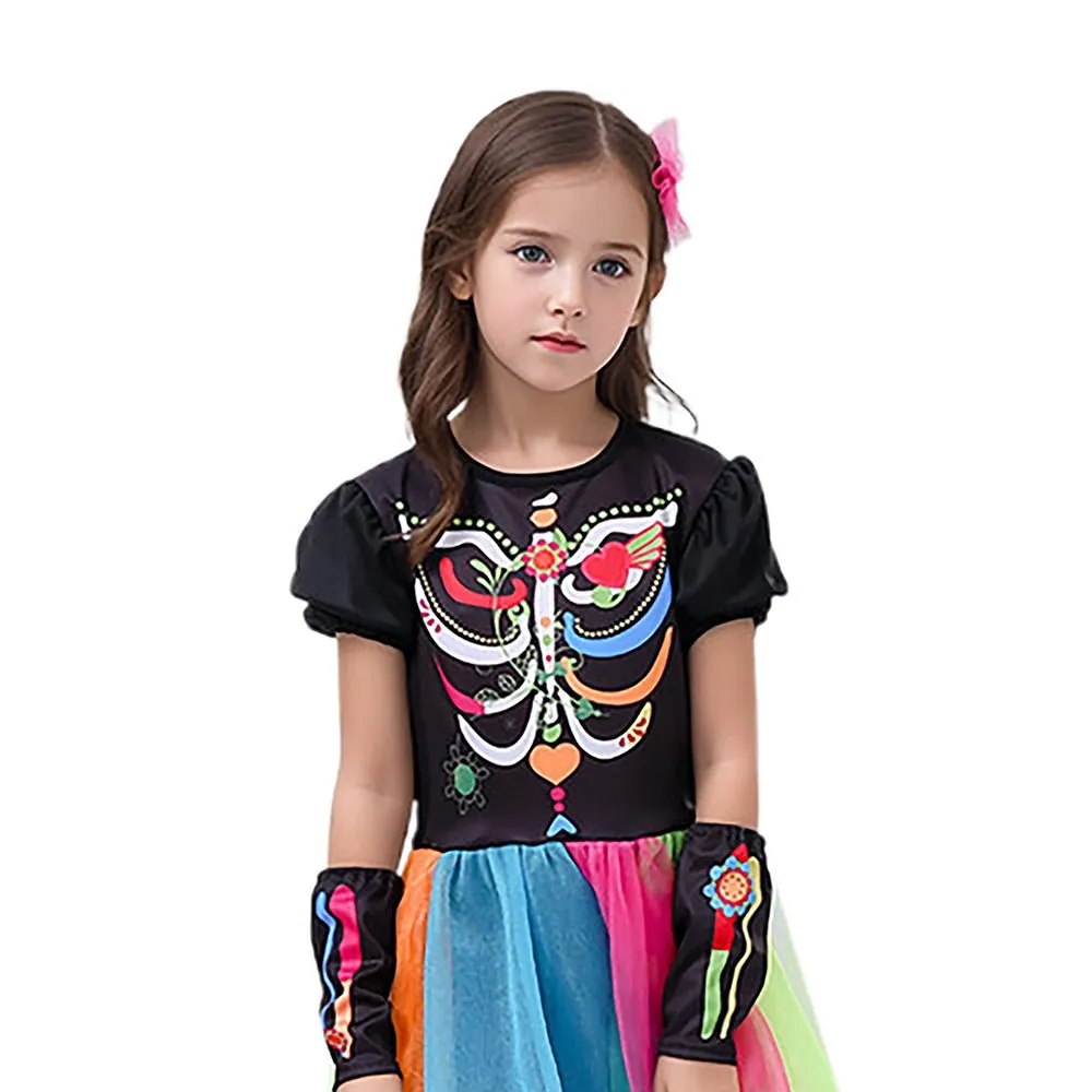 Colorful Skeleton Princess Kids Halloween Costume