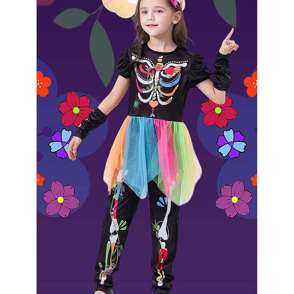 Colorful Skeleton Princess Kids Halloween Costume