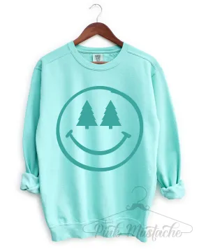 Comfort Colors Chalky Mint Christmas Sweatshirt - Unisex Sweatshirt-Trees Smiley Santa- Adult Sizes