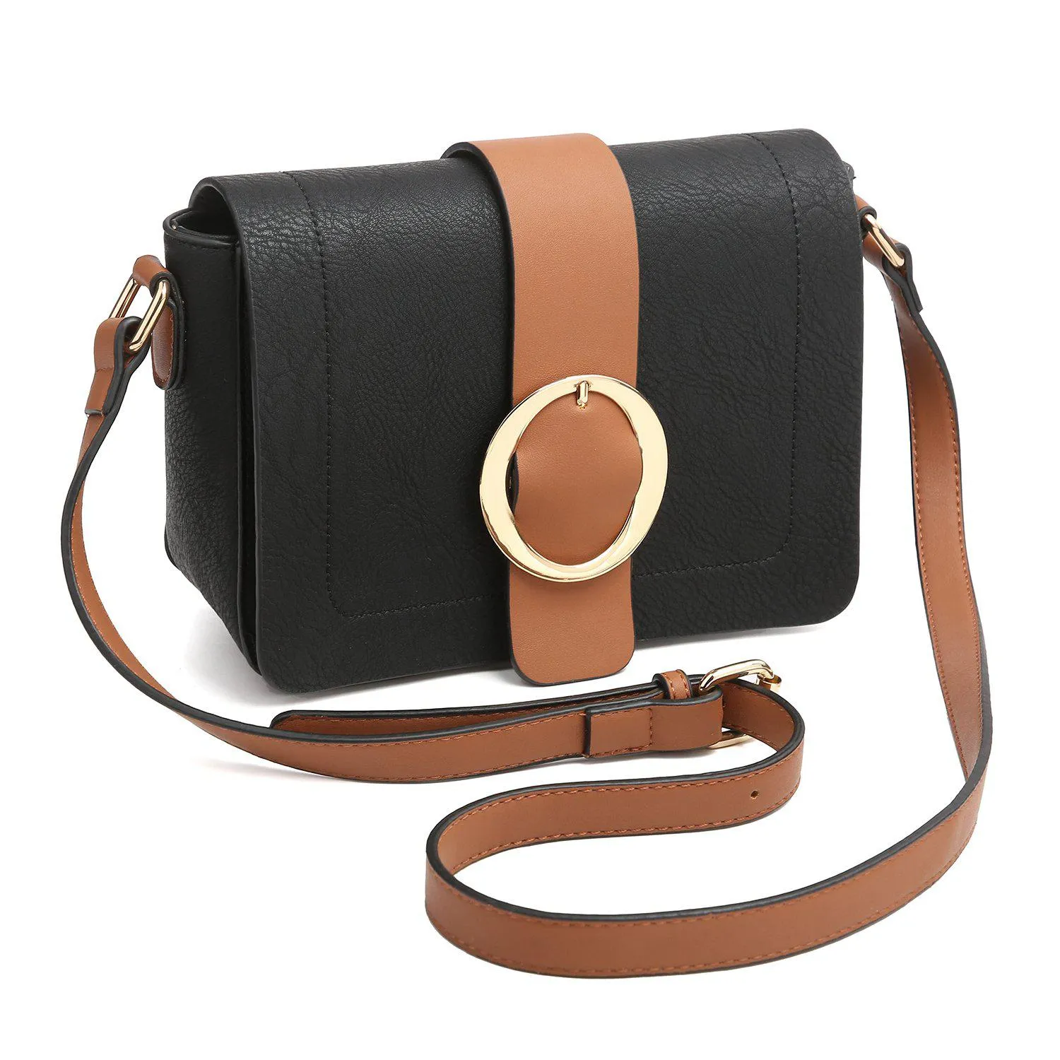 Concise Style Buckle Gold-Tone Ring Crossbody Bag