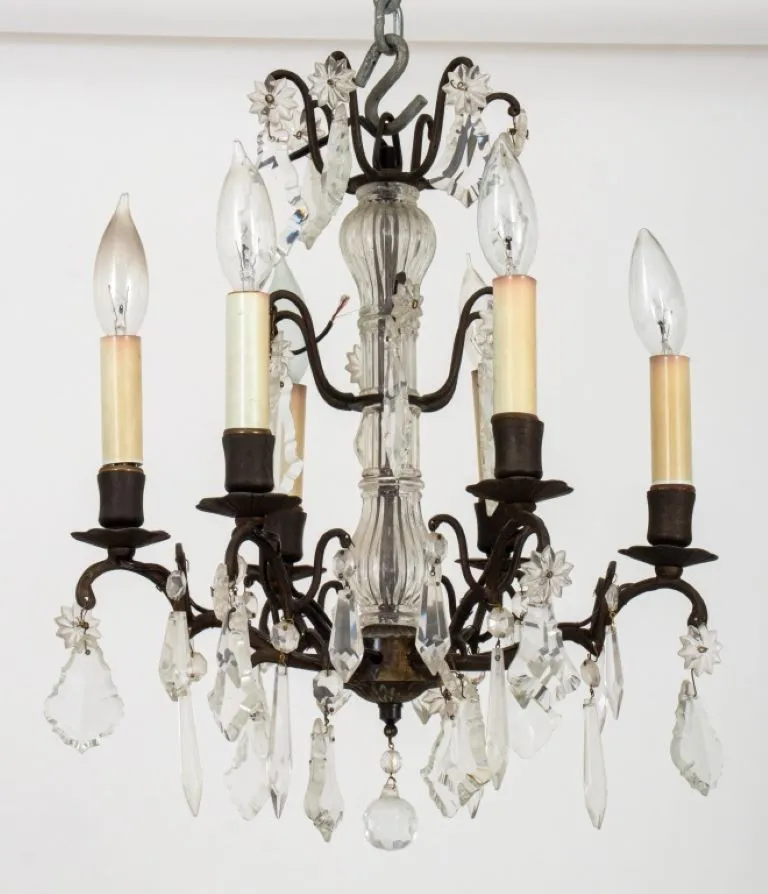 Cut Glass Six Arm Candlestick Style Chandelier