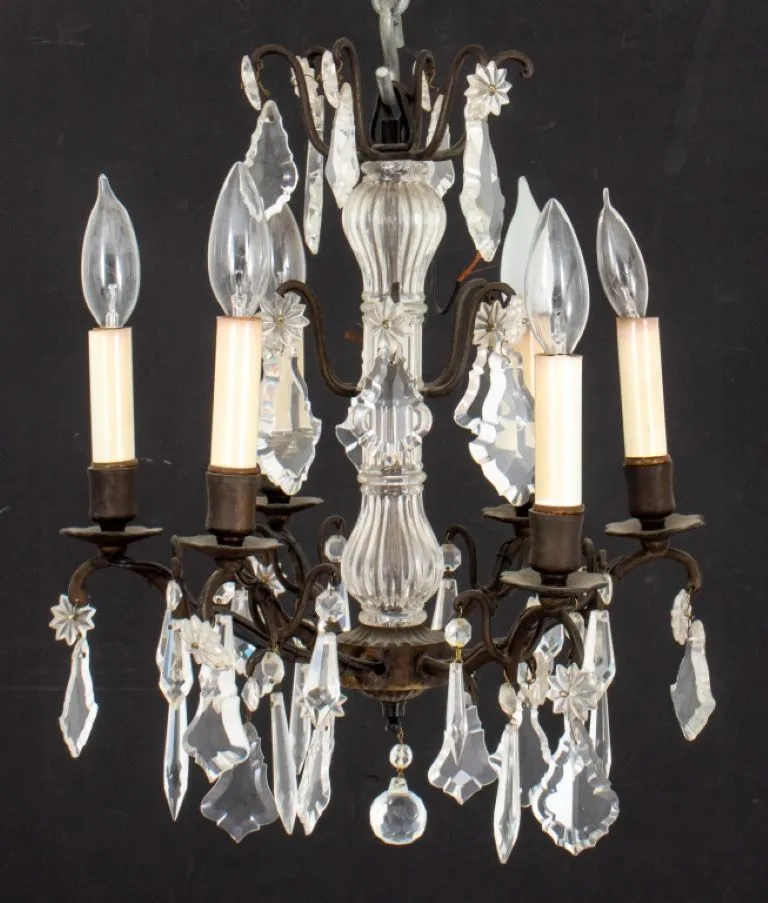 Cut Glass Six Arm Candlestick Style Chandelier