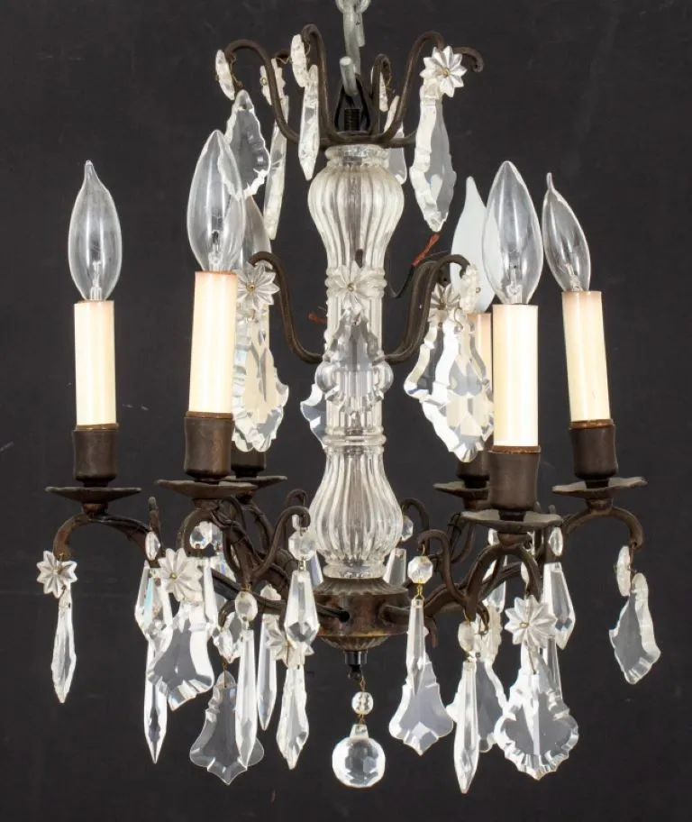 Cut Glass Six Arm Candlestick Style Chandelier