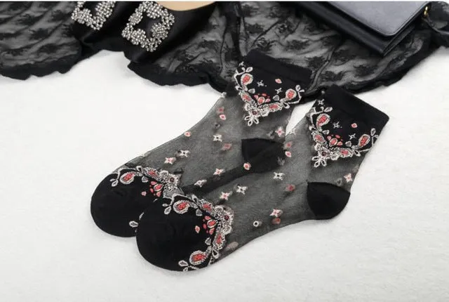 Cute embroidered transparent socks