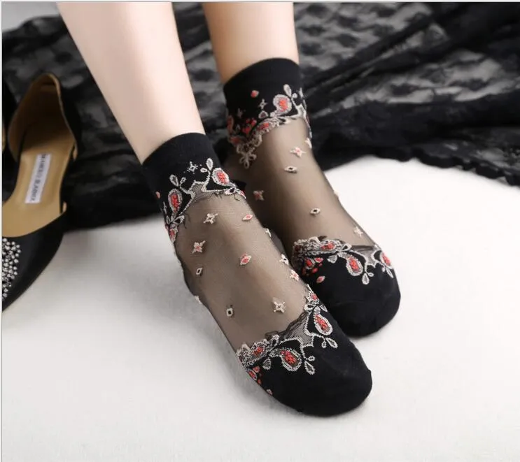 Cute embroidered transparent socks