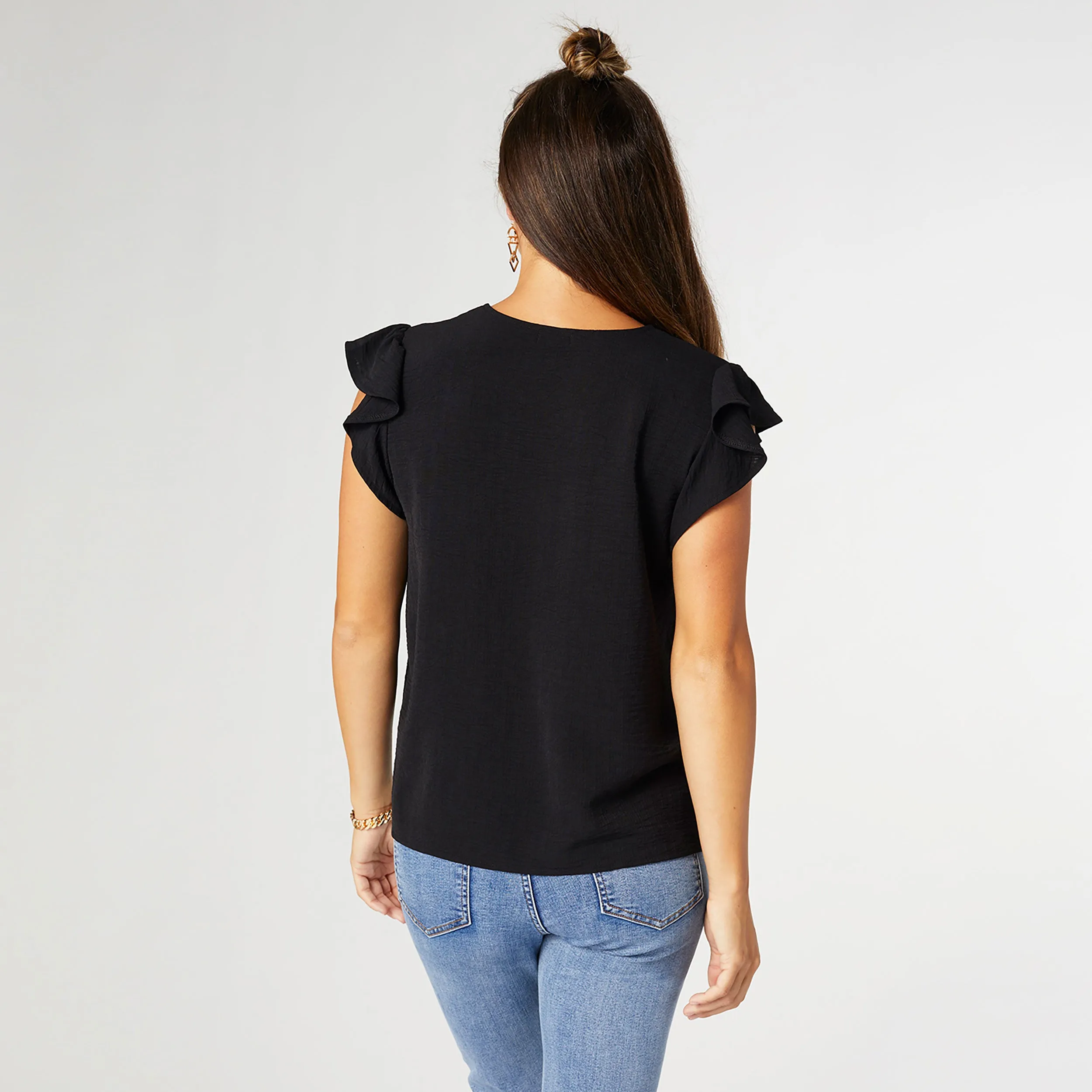 Daphne Flutter Sleeve Top - Black