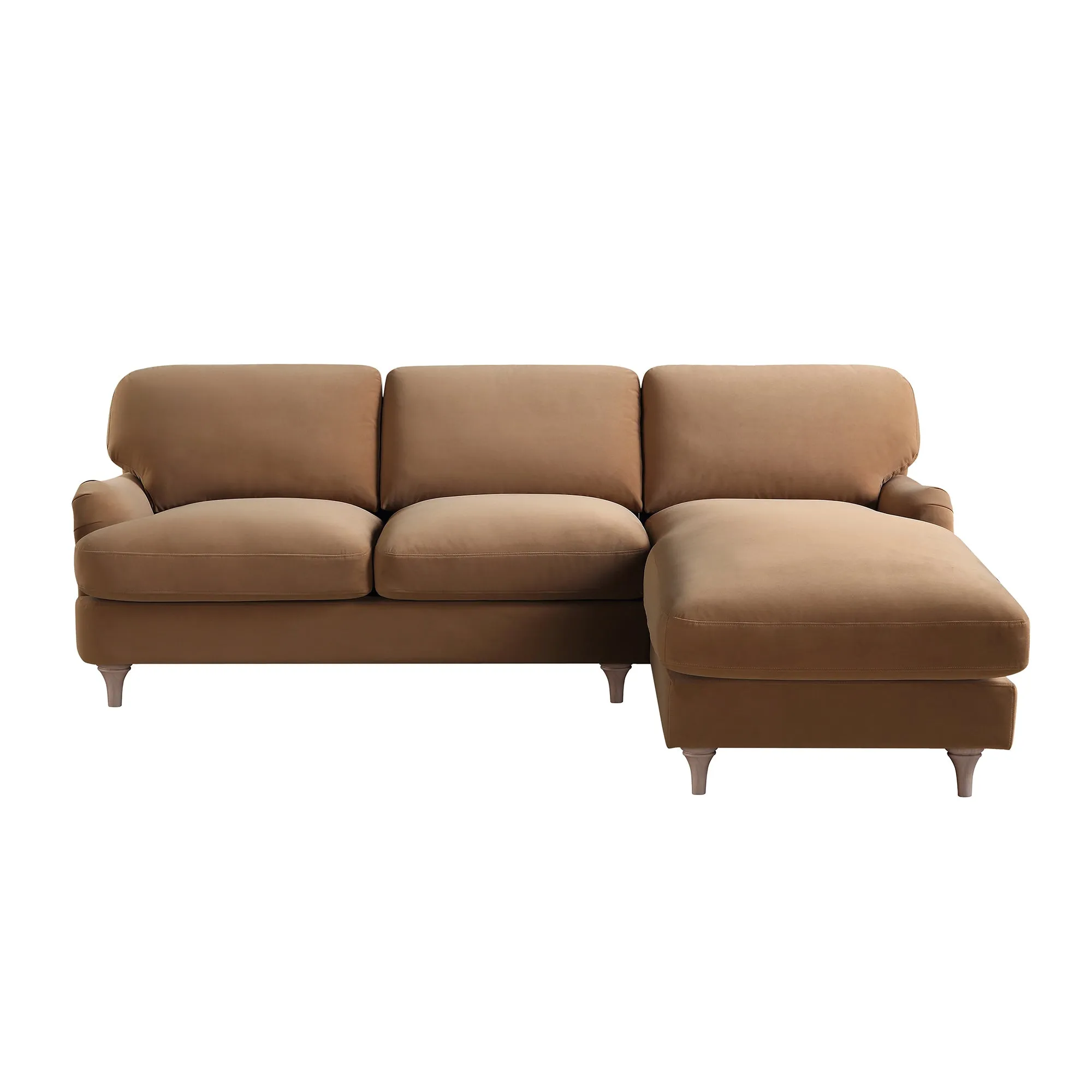 Daphnis Camel Velvet Sofa, Grande Chaise Sofa Right Hand