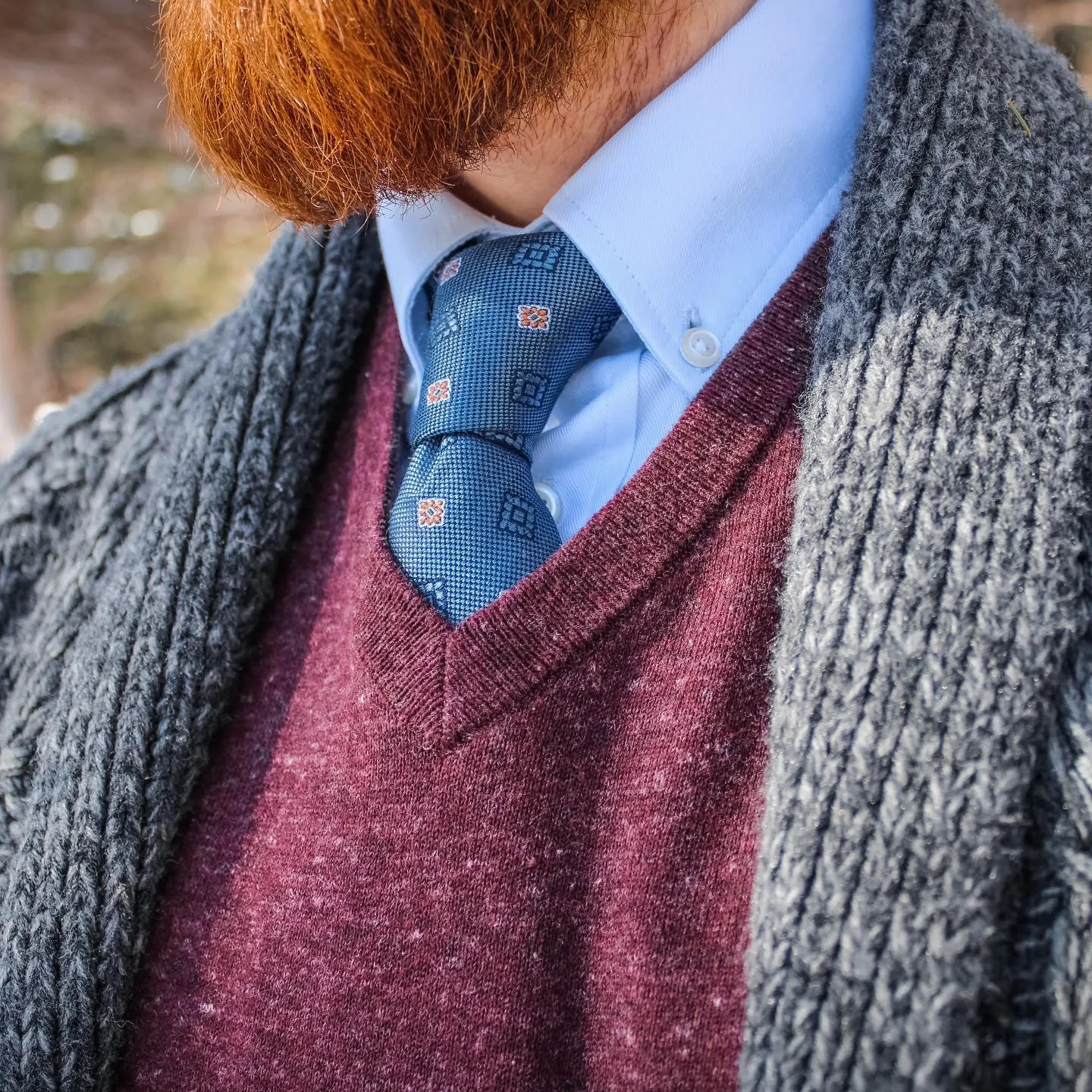 Derry Foulard Silk Tie, Light Blue / Orange