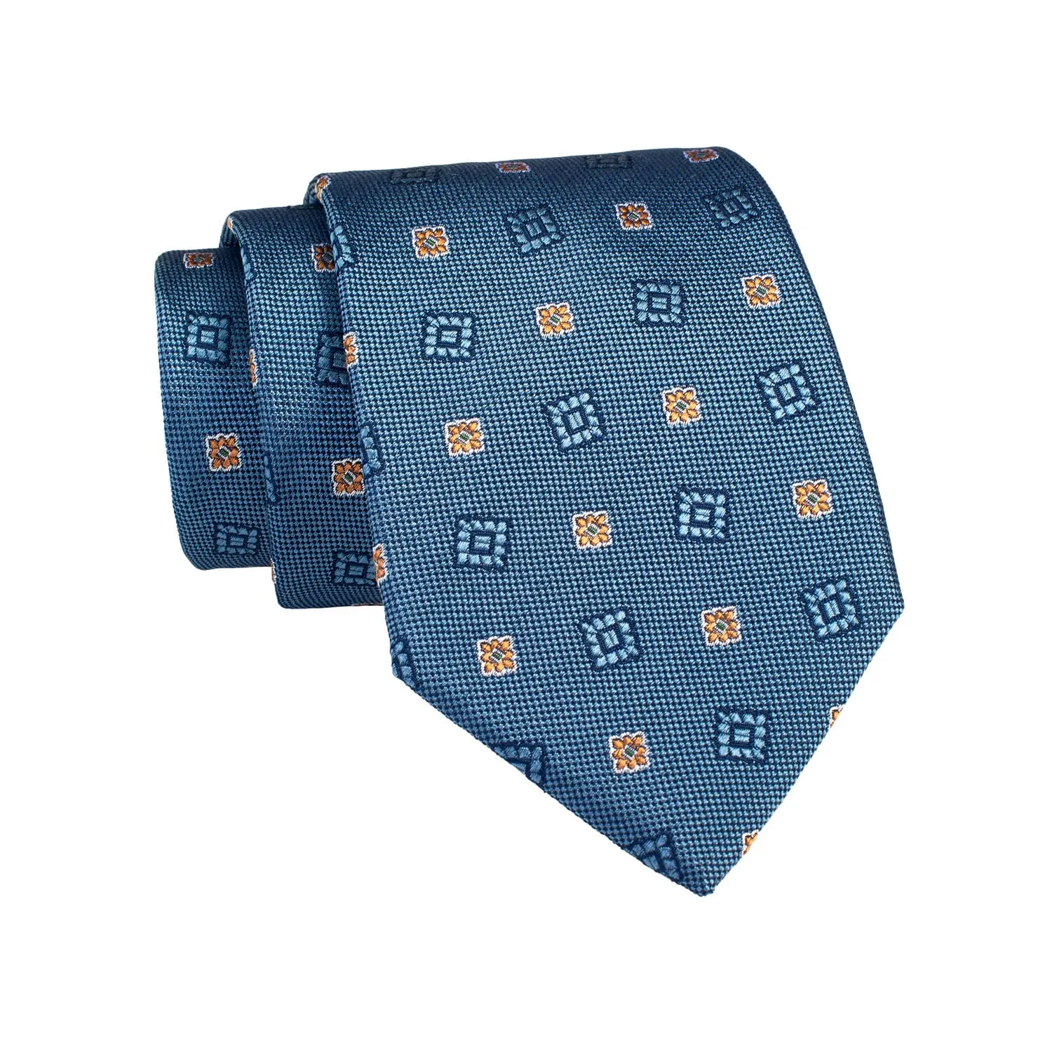 Derry Foulard Silk Tie, Light Blue / Orange