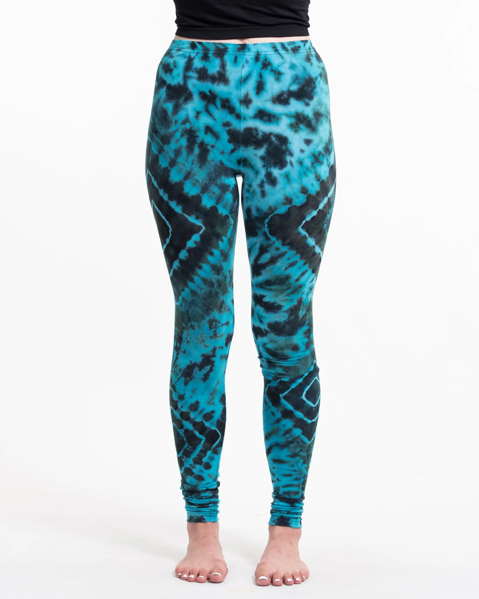 Diamond Tie Dye Cotton Leggings in Turquoise