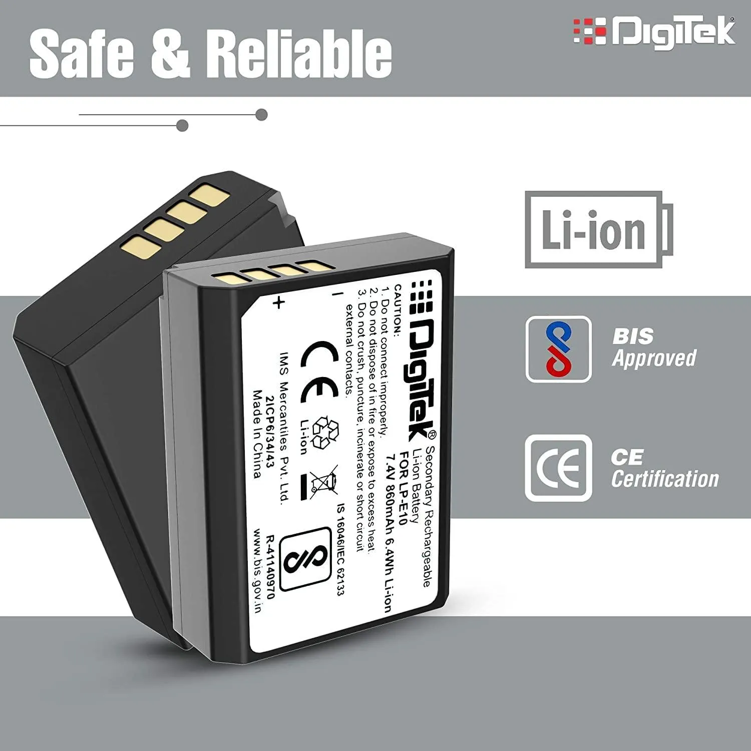 Digitek (LP E10) Lithium-ion Rechargeable Battery for DSLR Camera, Compatibility - EOS 1100D, EOS 1200D, EOS Rebel T3, EOS Rebel T5, X50 & EOS Kiss