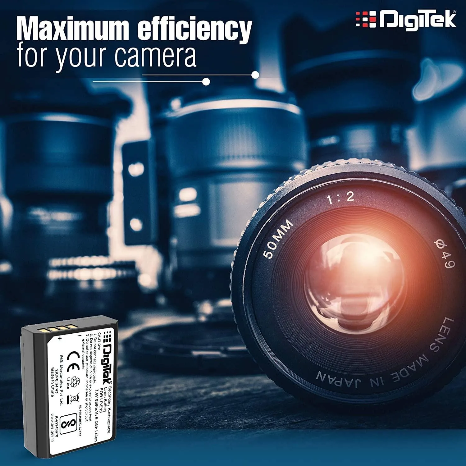 Digitek (LP E10) Lithium-ion Rechargeable Battery for DSLR Camera, Compatibility - EOS 1100D, EOS 1200D, EOS Rebel T3, EOS Rebel T5, X50 & EOS Kiss