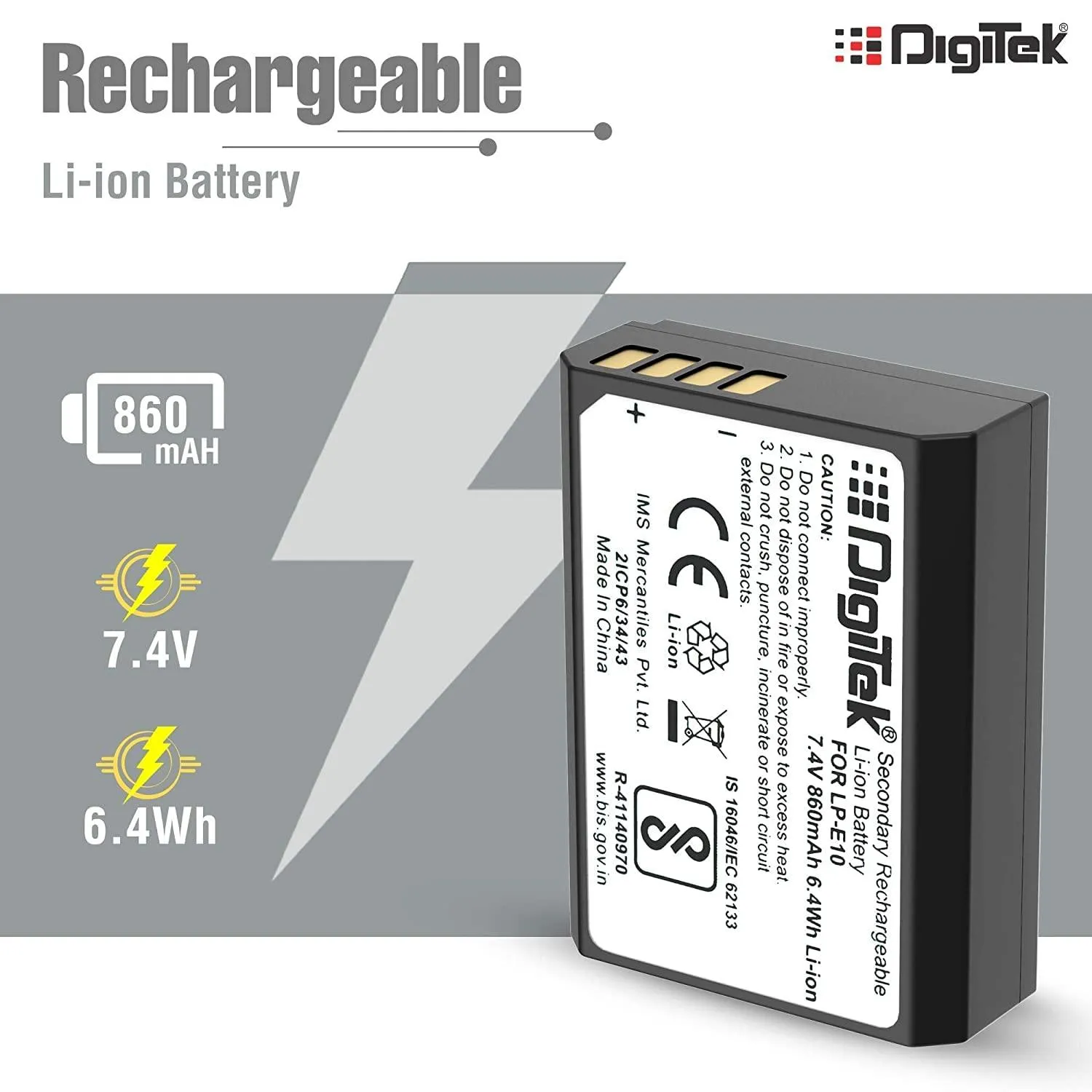 Digitek (LP E10) Lithium-ion Rechargeable Battery for DSLR Camera, Compatibility - EOS 1100D, EOS 1200D, EOS Rebel T3, EOS Rebel T5, X50 & EOS Kiss