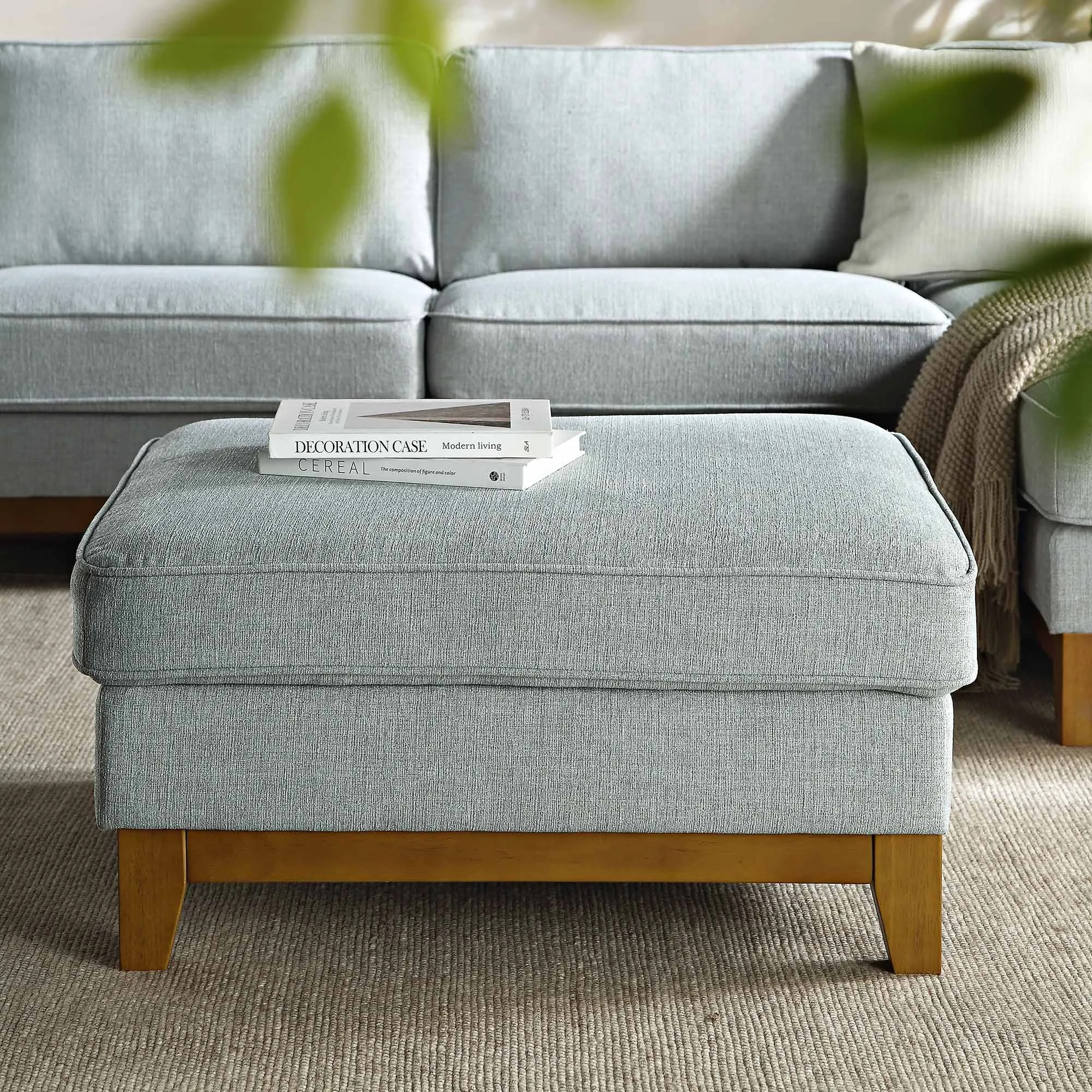 Dipley Sage Woven Fabric Storage Footstool