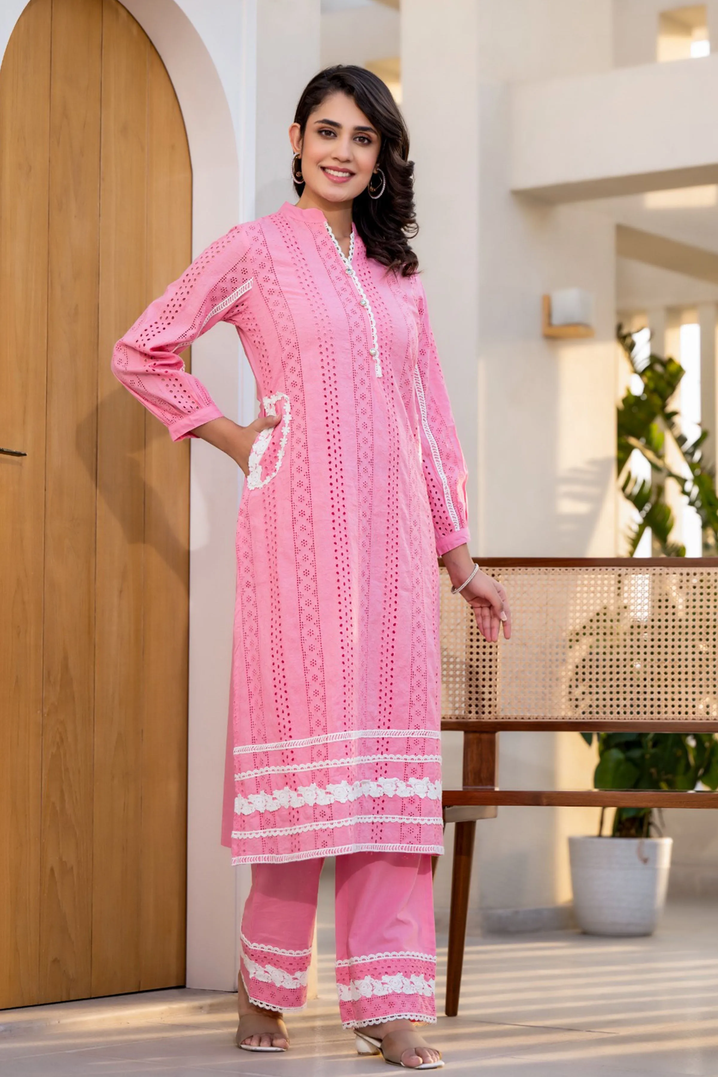 Dreamy Pink Schiffli Suit Set