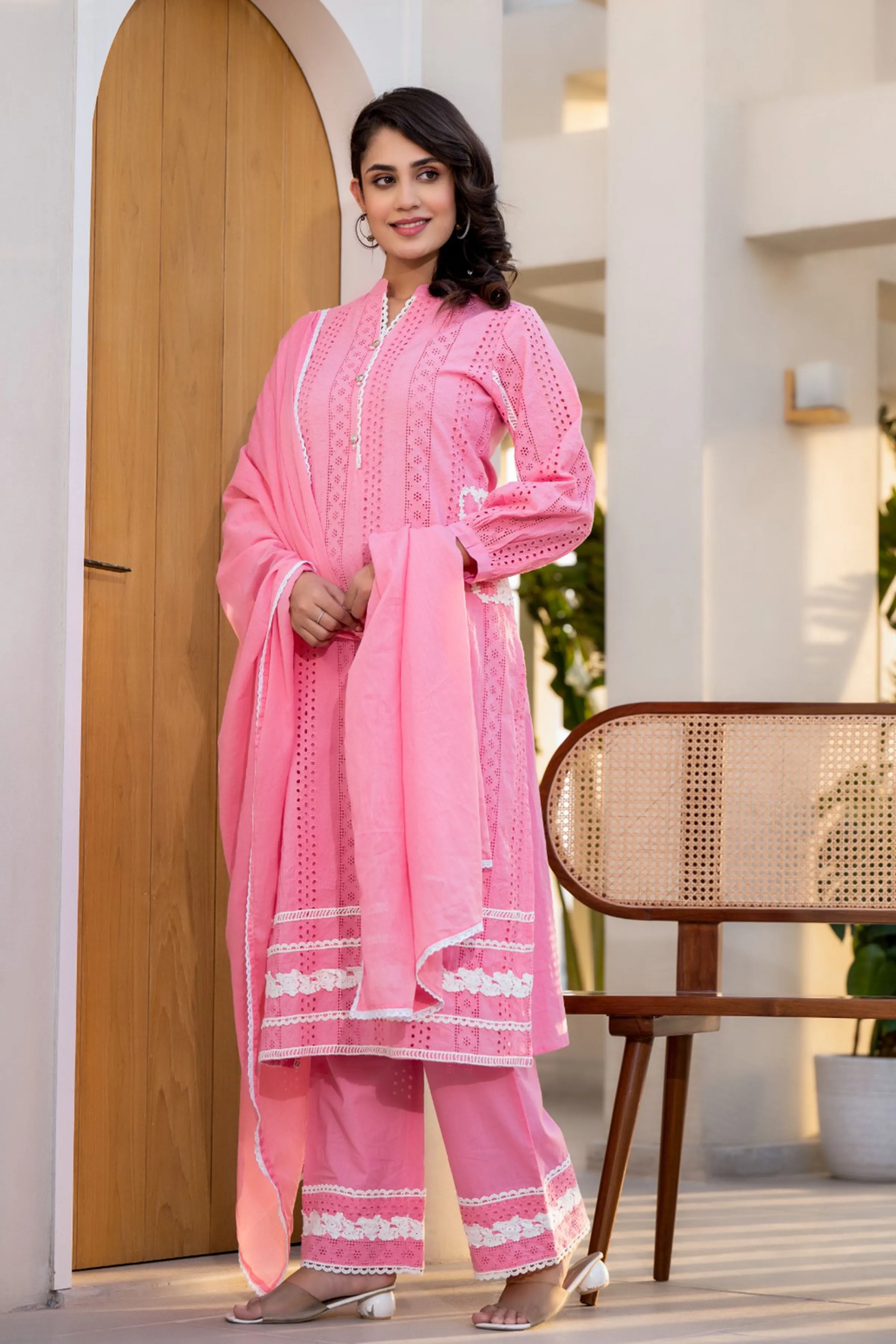 Dreamy Pink Schiffli Suit Set