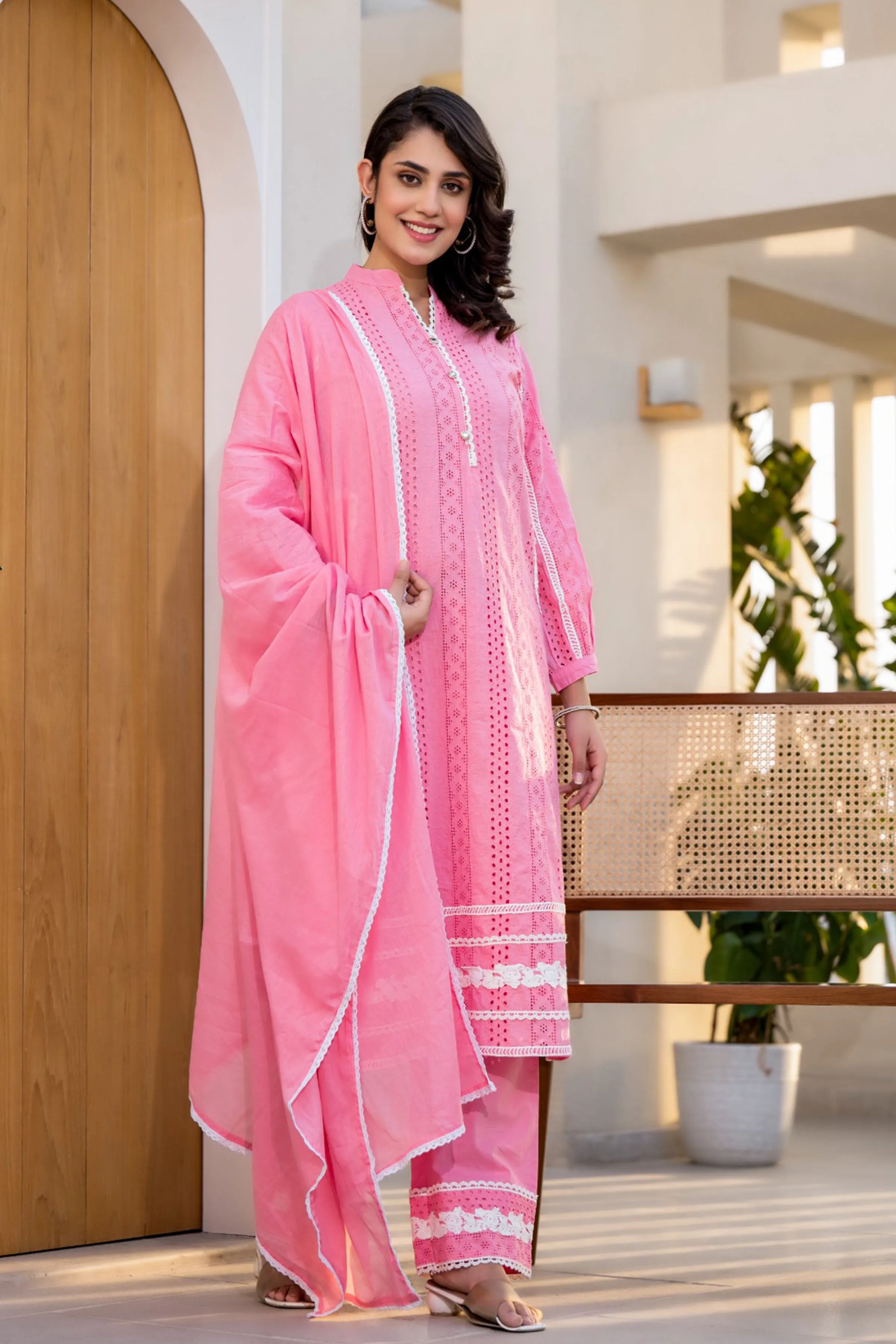 Dreamy Pink Schiffli Suit Set