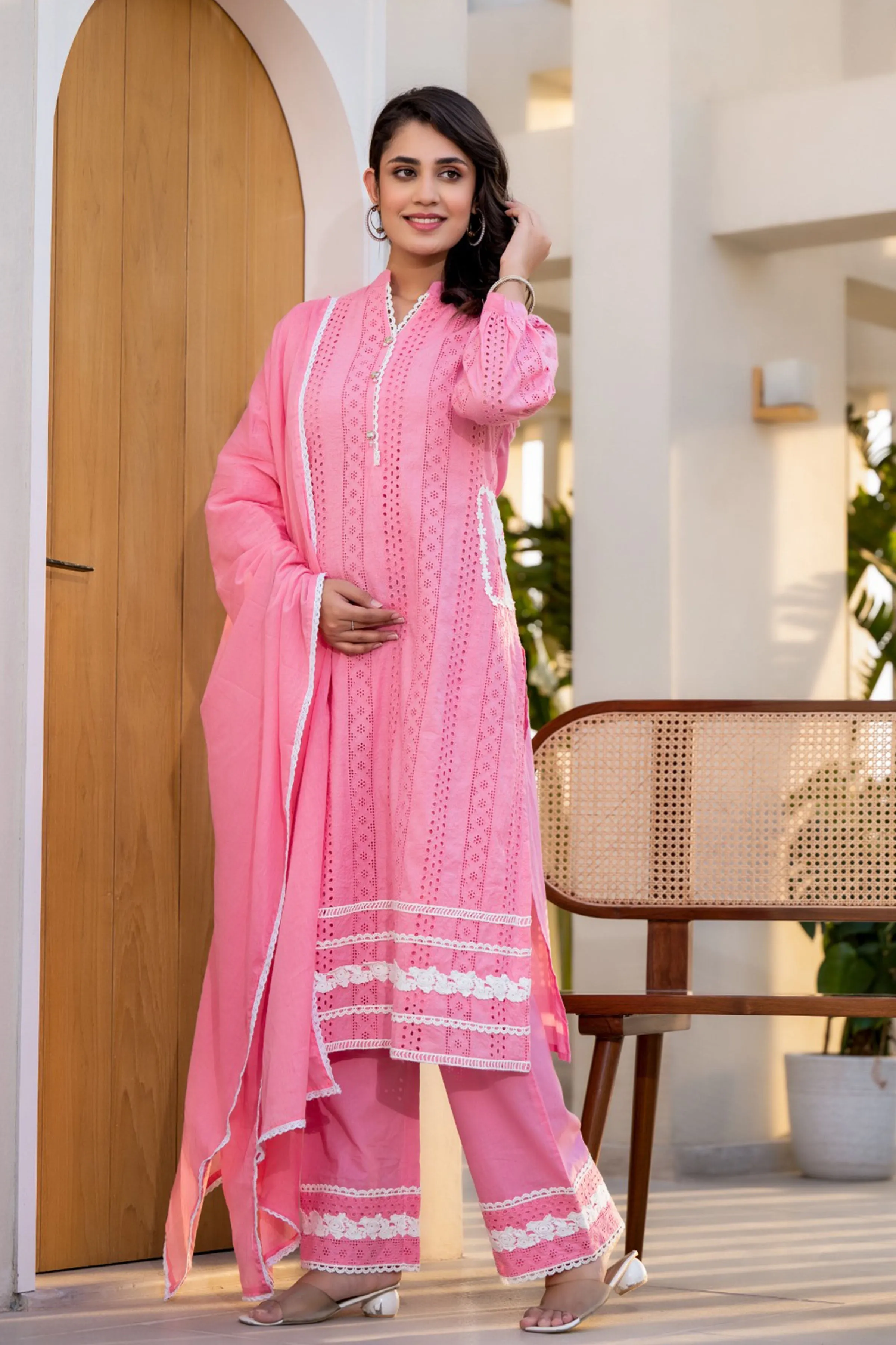 Dreamy Pink Schiffli Suit Set