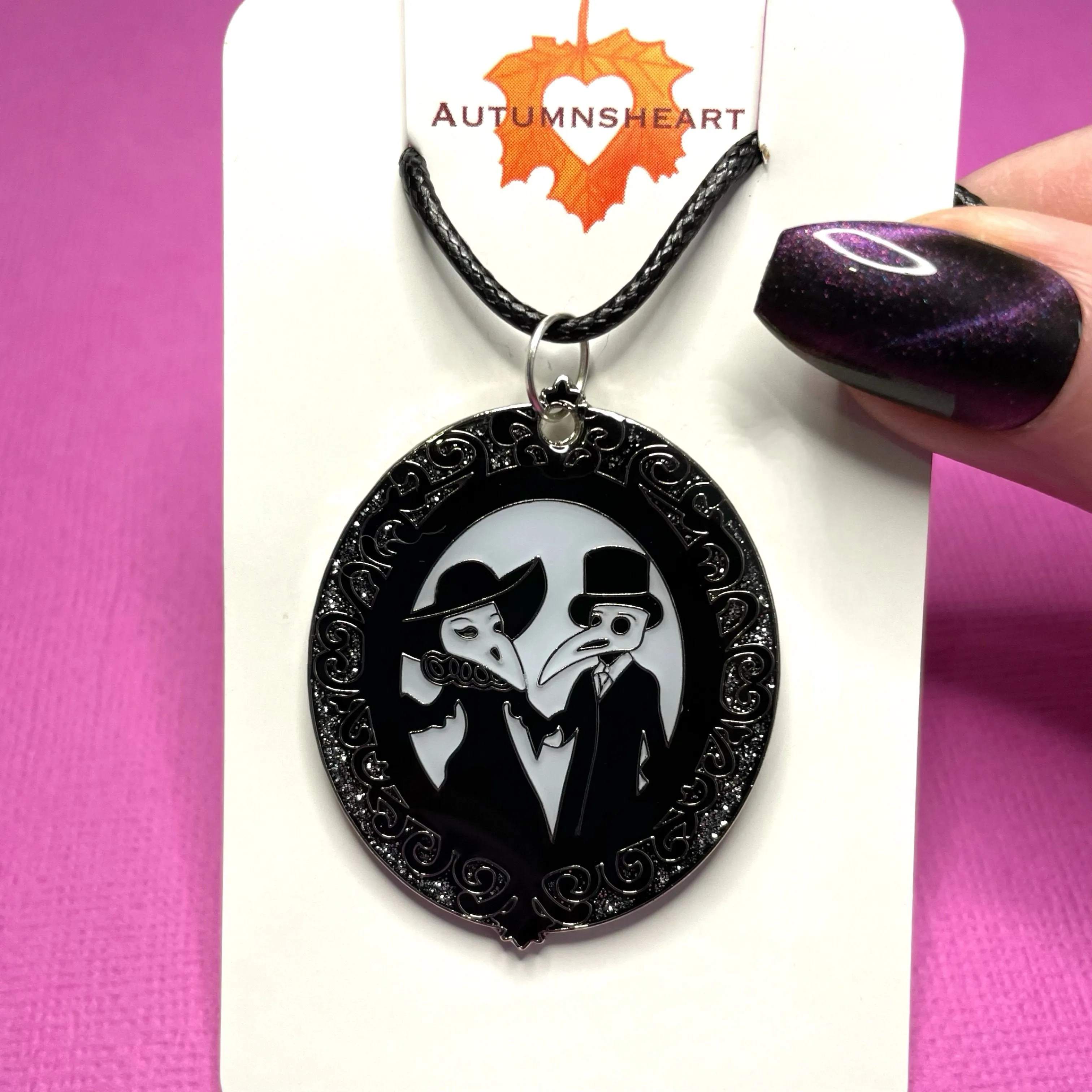 Elegant Plague Doctor Couple enamel cameo - Set of 2