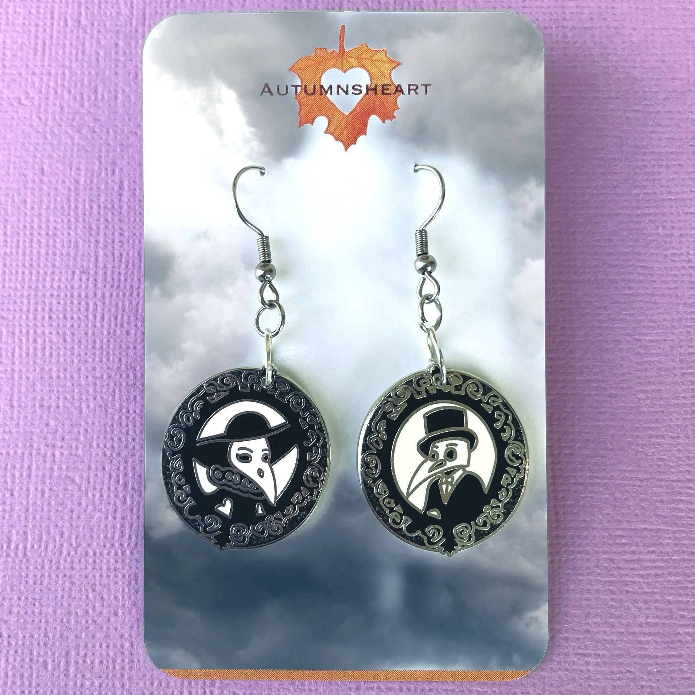 Elegant Plague Doctor Couple enamel earrings - Set of 2