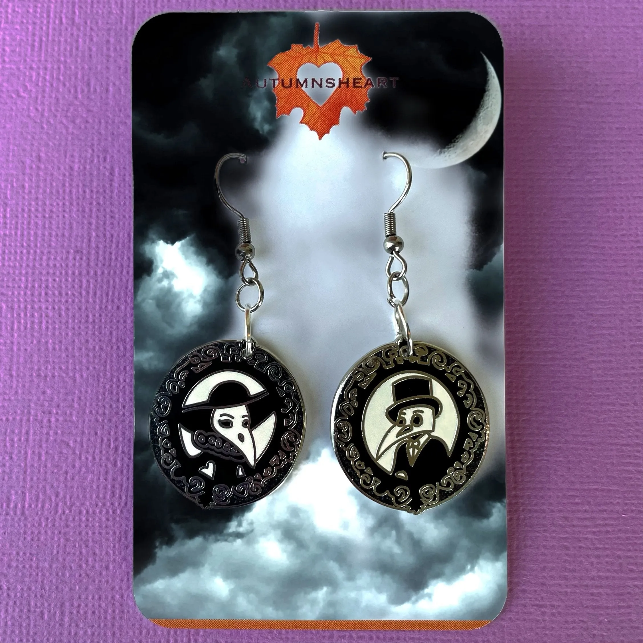 Elegant Plague Doctor Couple enamel earrings - Set of 2