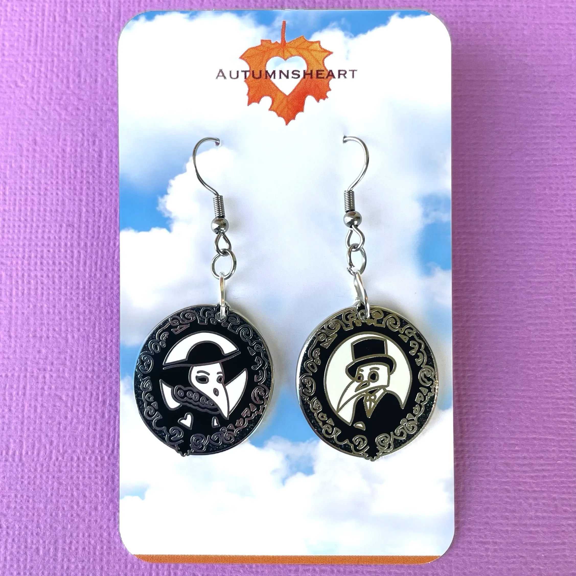 Elegant Plague Doctor Couple enamel earrings - Set of 2